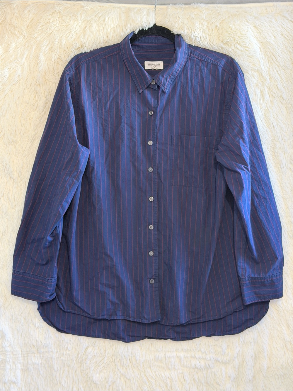 Hudson North Womens Preppy Pinstripe Button Down Shirt Size L Blue Red Academia